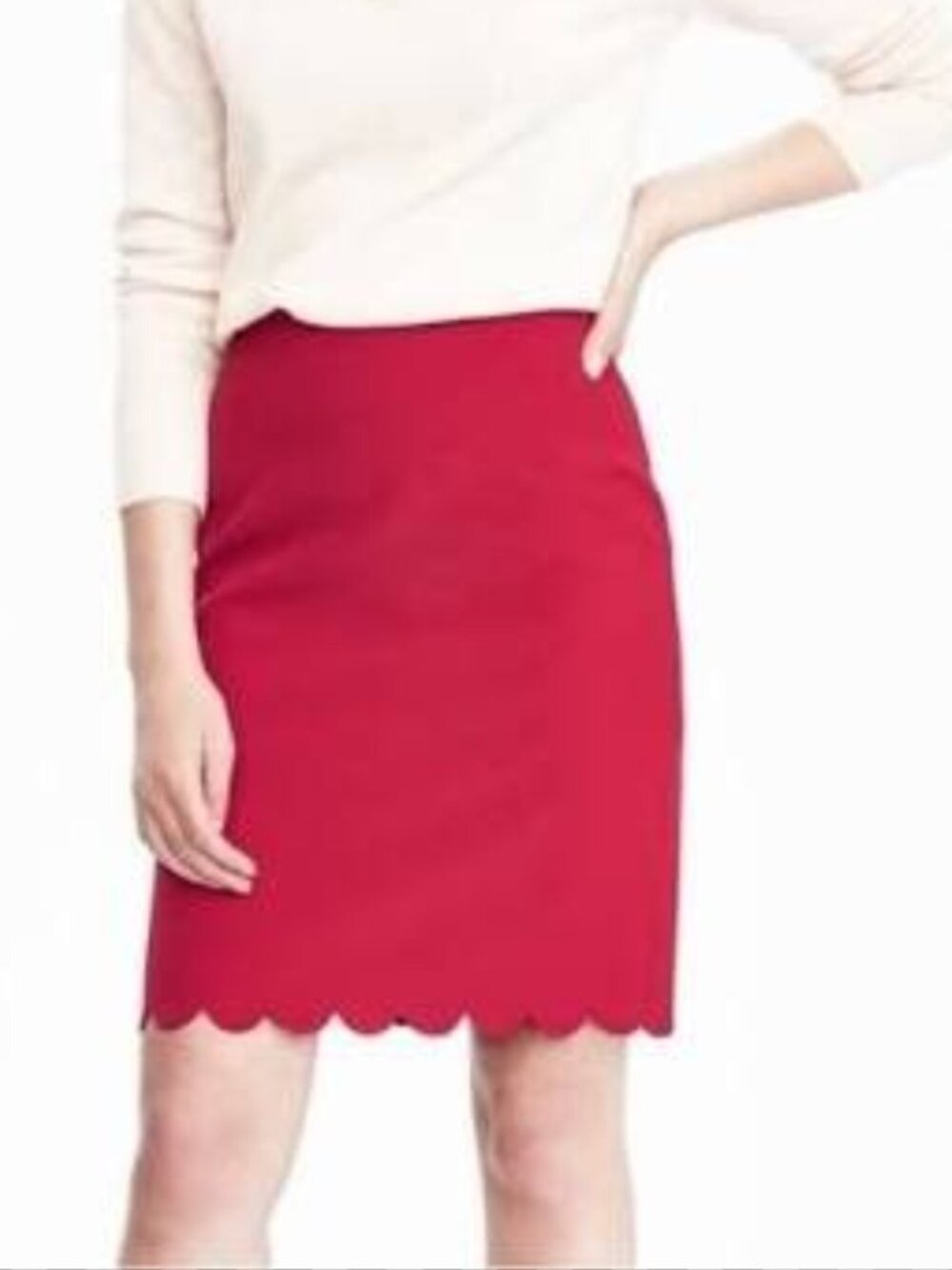 Banana Republic Red Scalloped Hem Skirt